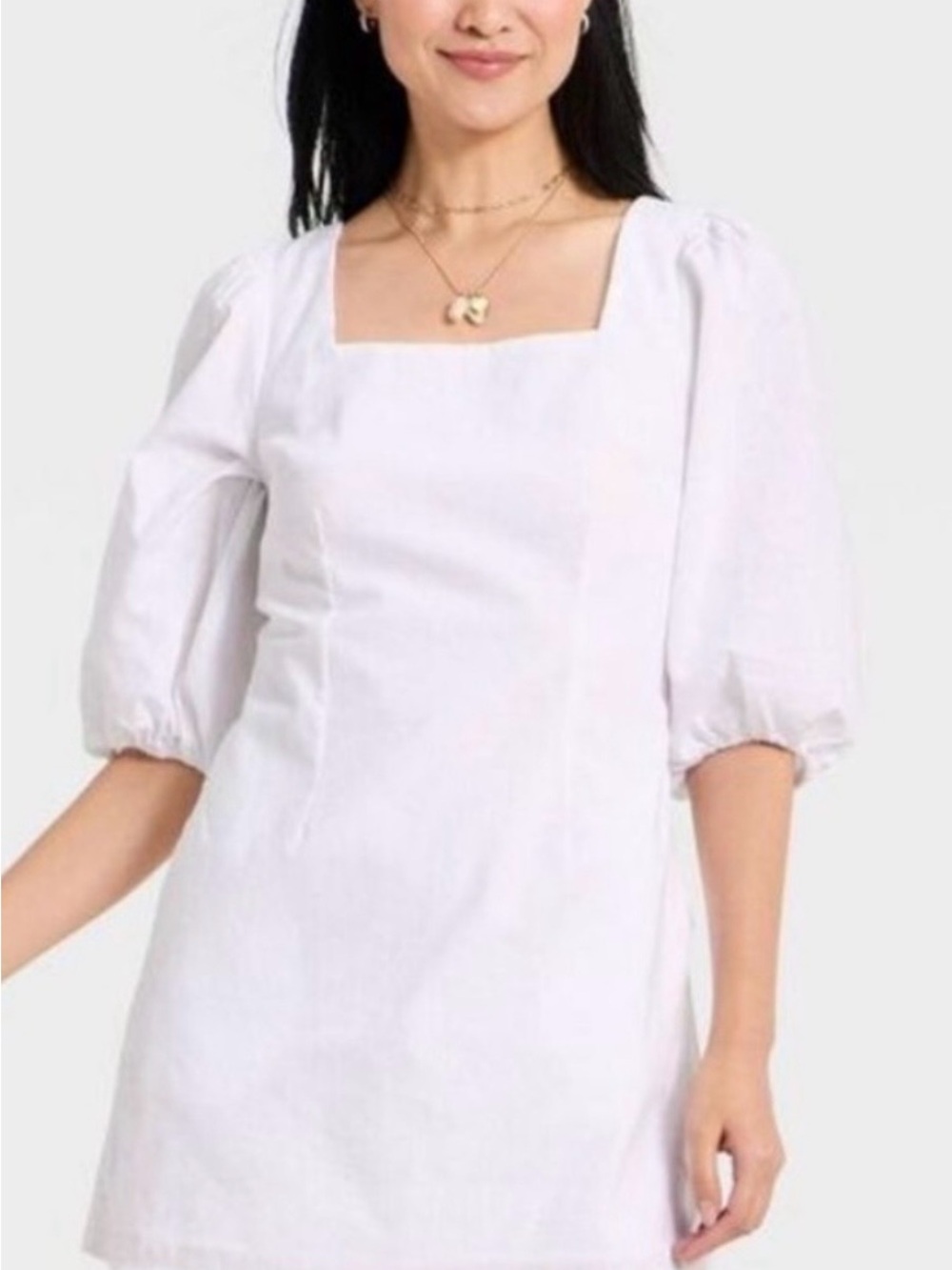 A New Day White Square Neck Puff Sleeve Midi Dress